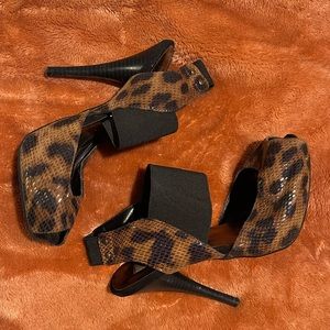 Women’s Size 6.5 US heel. Leopard print. Vera Wang. Worn, few scuffs.